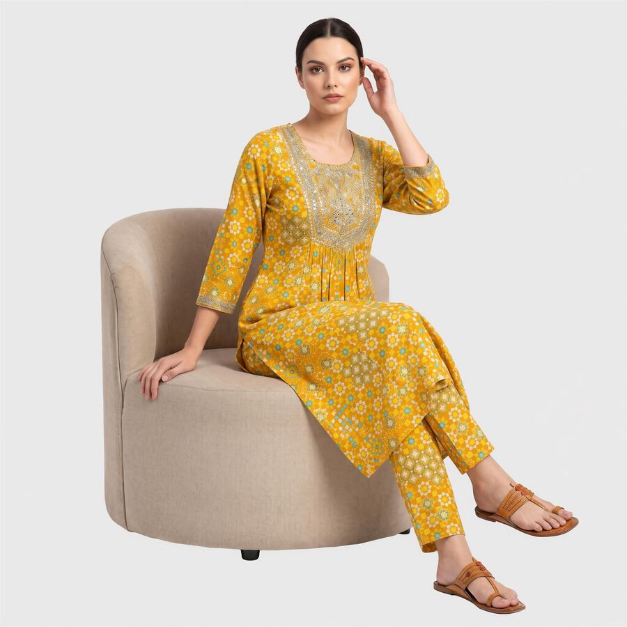 Women's Mustard Embroidered Ethnic Set, Mustard, large