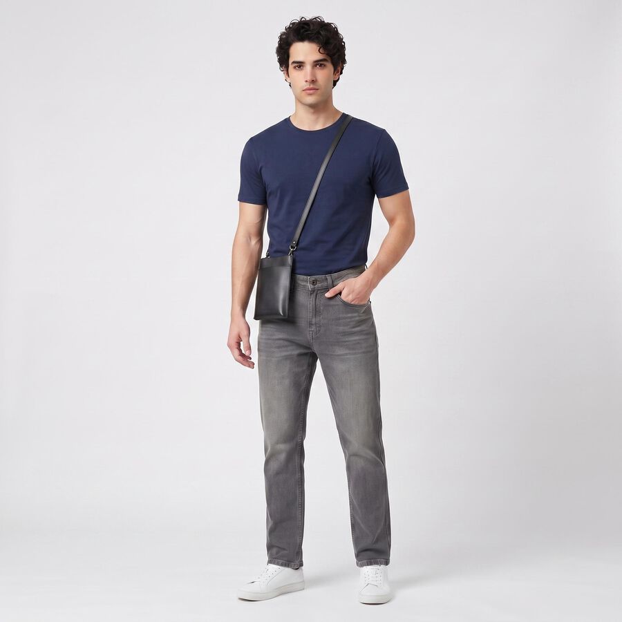 Men's Grey Straight Fit Washed Jeans, Light Grey, large