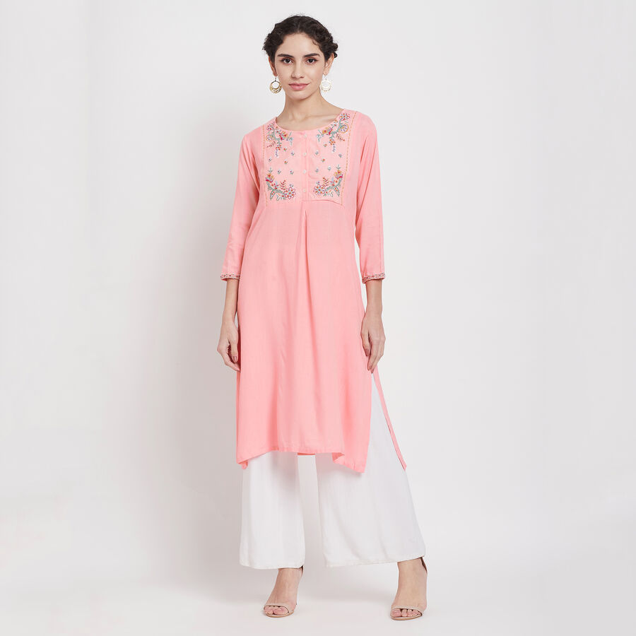 3/4Th Sleeves Straight Kurta, Peach, large image number null