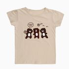Girls Light Beige Cotton Round Neck Cartoon Printed T-Shirt, Beige, small
