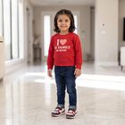 Girls' Red Crew Neck Graphic Print Sweatshirt, लाल, small