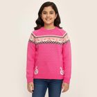 Girls' Bright Pink Crew Neck Casual Pullover, Pink, small image number null