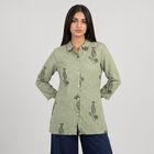 Women's Sage Green Shirt Collar Floral Printed Kurti, हल्का हरा, small