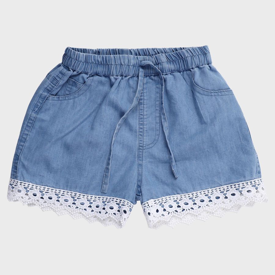 Girls' Shorts, मध्यम नीला, large