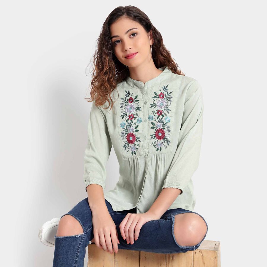 Embellished 3/4th Sleeves Shirt, Light Green, large image number null