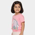 Girls' Pink Cotton Crew Neck Casual Unicorn Printed T-Shirt, Light Pink, small