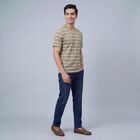 Men's Beige Round Neck Casual Printed T-Shirt, Beige, small