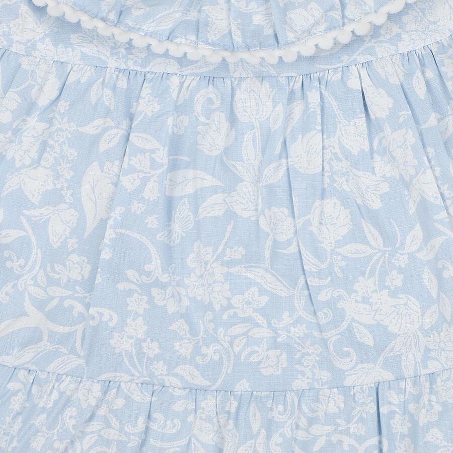 Infants' Blue Floral Print Tiered Sleeveless Frock, Light Blue, large