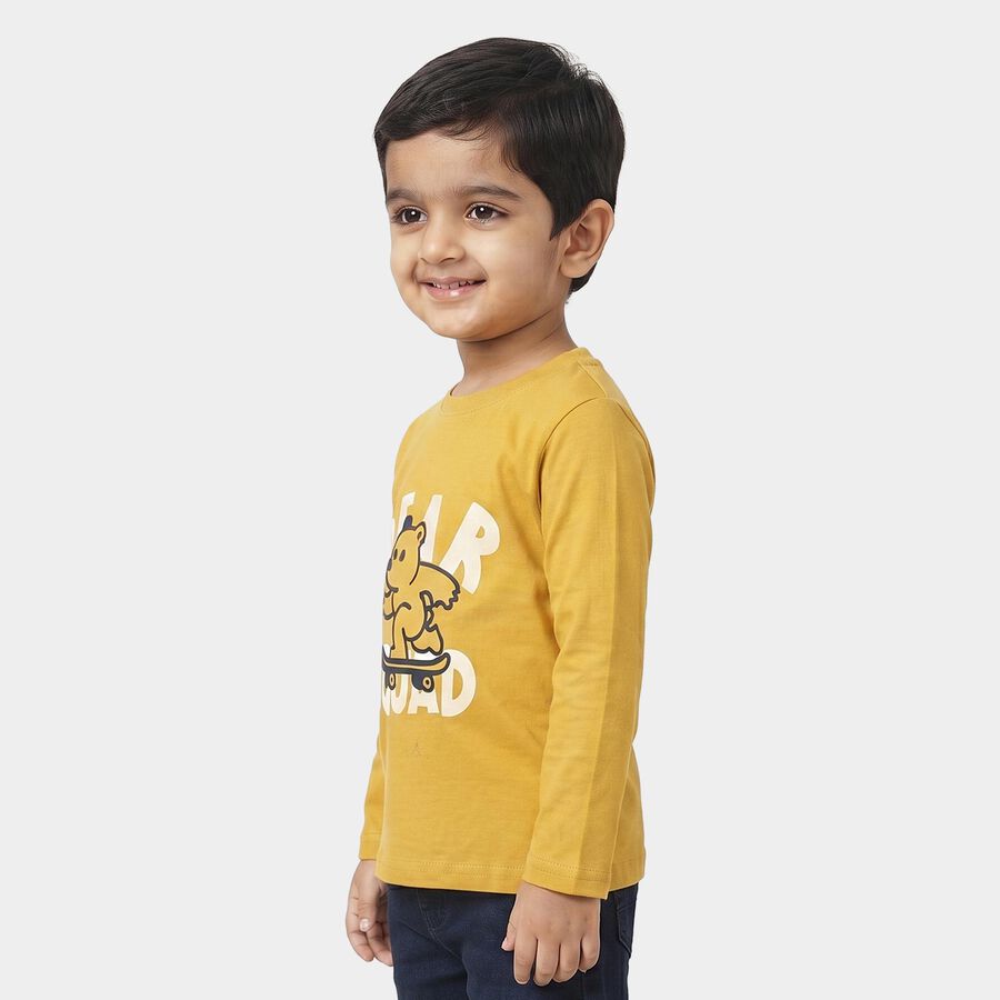 Boys Mustard Cotton Blend Round Neck Regular Boys T-Shirt, Mustard, large