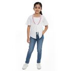 Girls' White Round Neck Casual T-Shirt, सफ़ेद, small