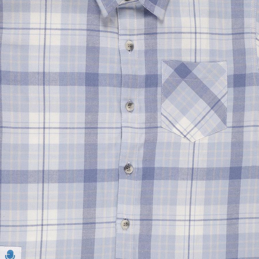 Boys Light Powder Blue Checkered Classic Collar Casual Shirt, Light Blue, large image number null