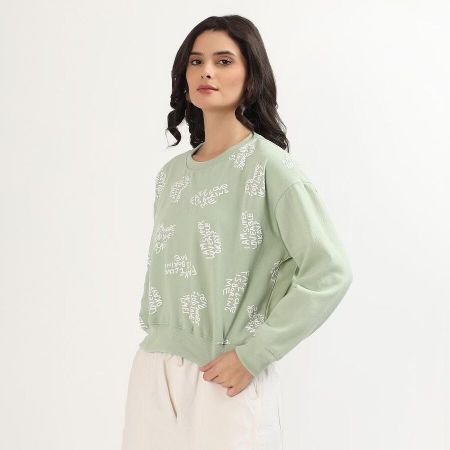 Women Light Sage Green Crew Neck Casual Sweatshirt, हल्का हरा, large image number null