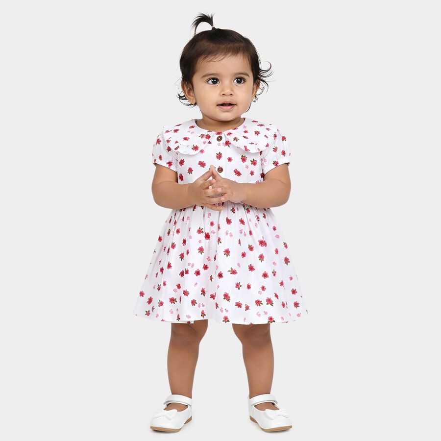 Infant Girls' White Regular Fit Floral Print Frock, सफ़ेद, large