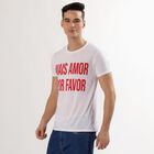 Men's Bright Snow White Round Neck Casual T-Shirt, White, small image number null