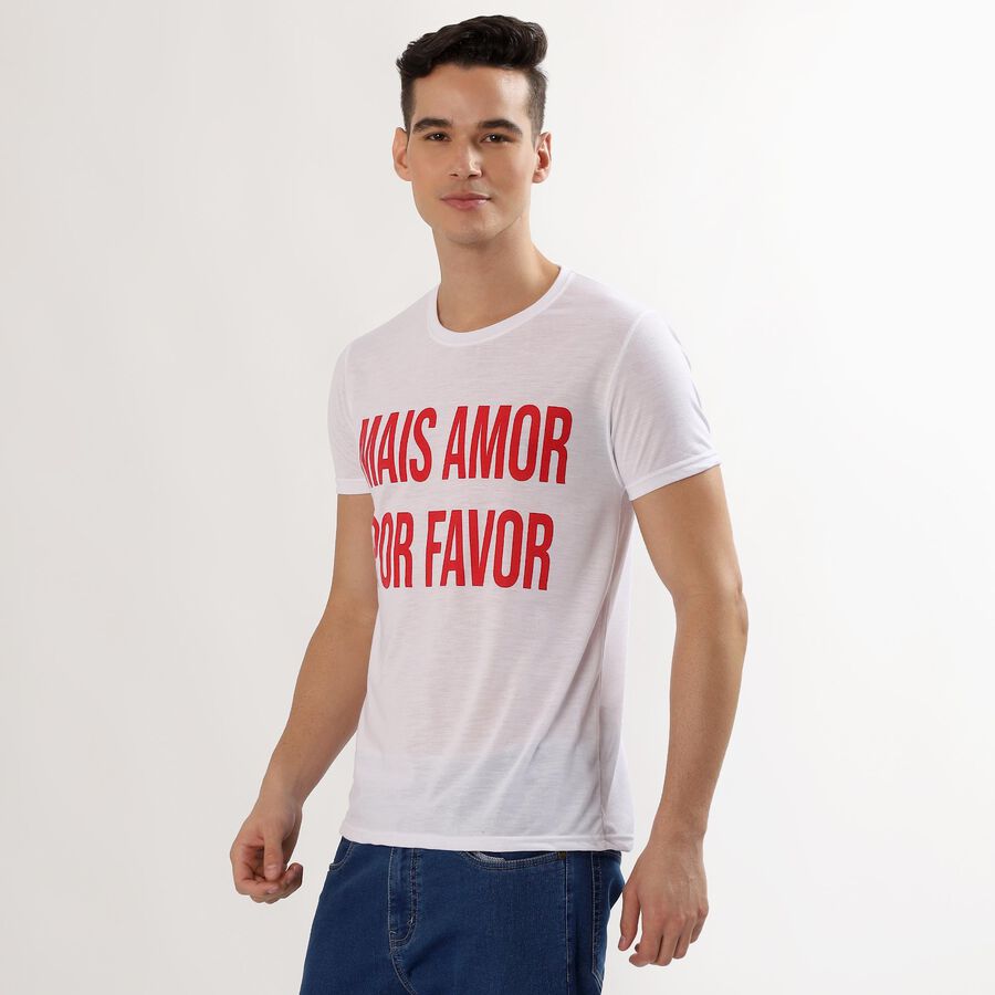Men's Bright Snow White Round Neck Casual T-Shirt, White, large image number null