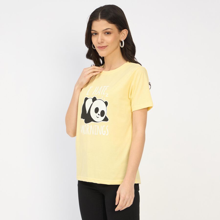 Ladies' Round Neck T-Shirt, पीला, large