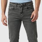 Men's Dark Grey Slim Fit Washed Jeans, गहरा ग्रे, small