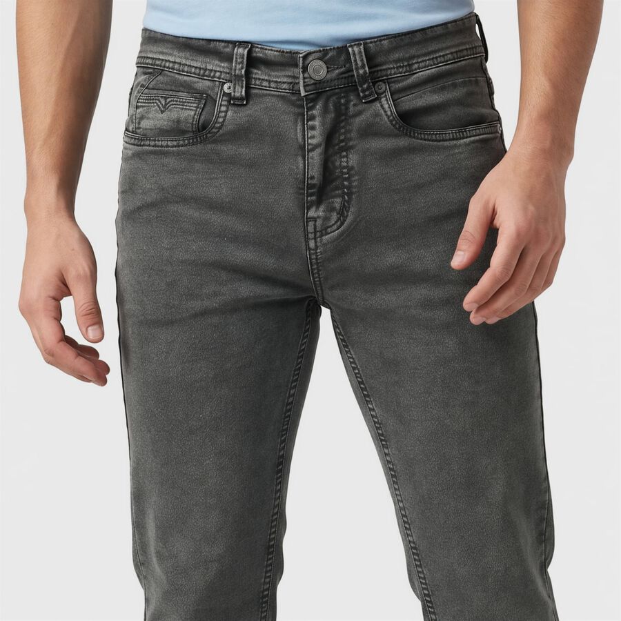 Men's Dark Grey Slim Fit Washed Jeans, गहरा ग्रे, large