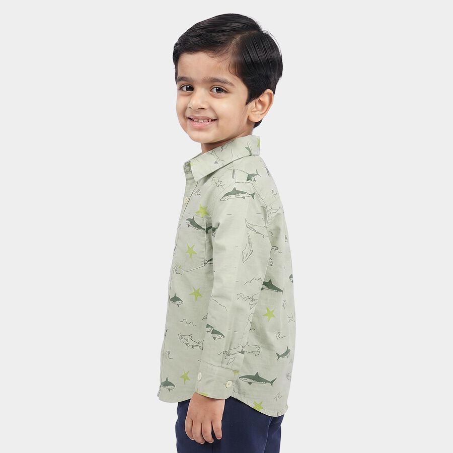 Boys' Light Green Green Cotton Casual Shirt, हल्का हरा, large