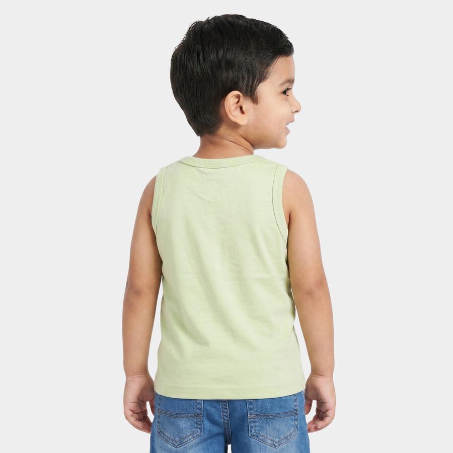 Boys' Mint Green Cotton Blend Round Neck Regular Boys T-Shirt, Light Green, large