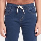 Boys Blue Slim Fit Drawstring Waist Jeans, मध्यम नीला, small