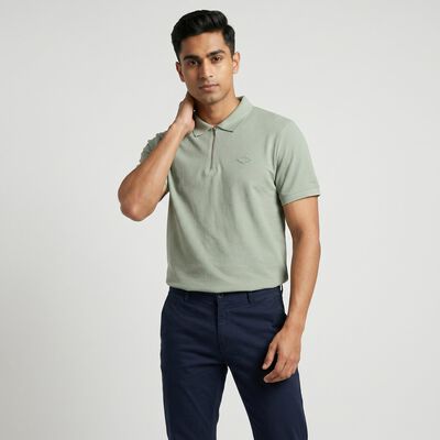 Men's Sage Green Polo Neck Solid Polo T-Shirt