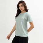 Women's Light Sage Green Round Neck Casual T-Shirt, Light Green, small