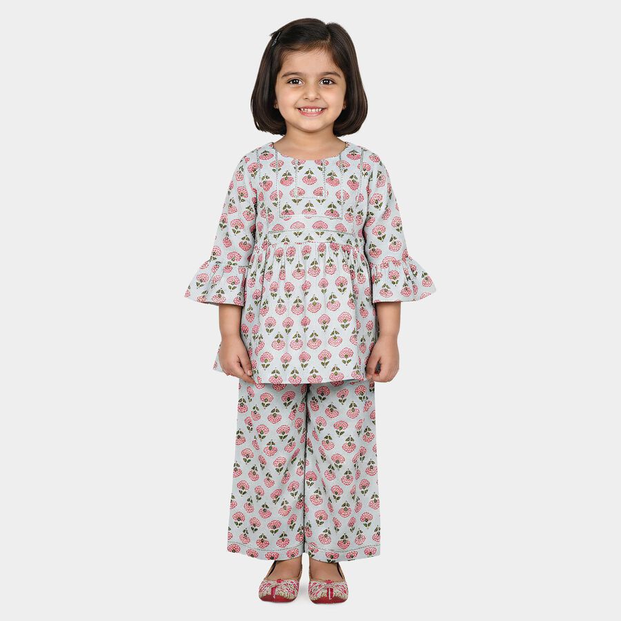 Girls Light Blue Round Neck Co-ord Set Upper and Bottom Set, Light Blue, large