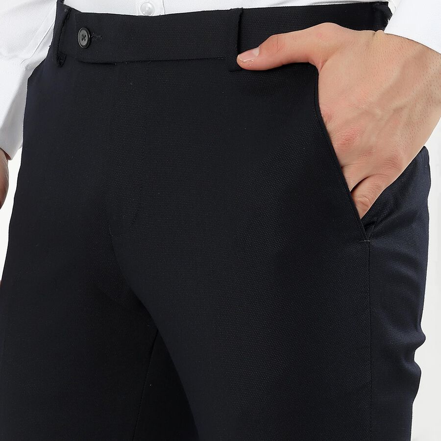 Men's Jet Black Slim Fit Flat-Front Formal Trousers, Navy Blue, large image number null