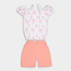 Girls' White Floral Off-Shoulder Top and Peach Shorts Set, नारंगी, small image number null