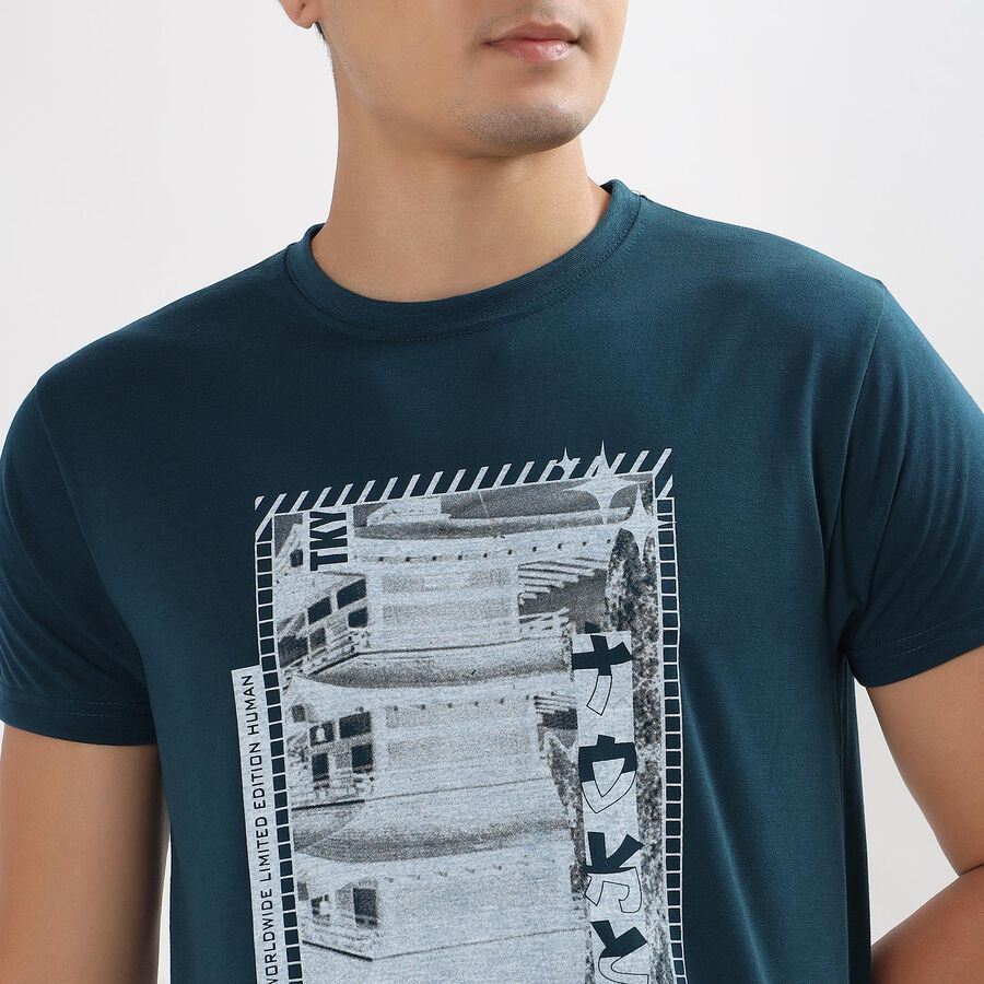 Men's Round Neck Half Sleeves T-Shirt , Teal Blue, large image number null