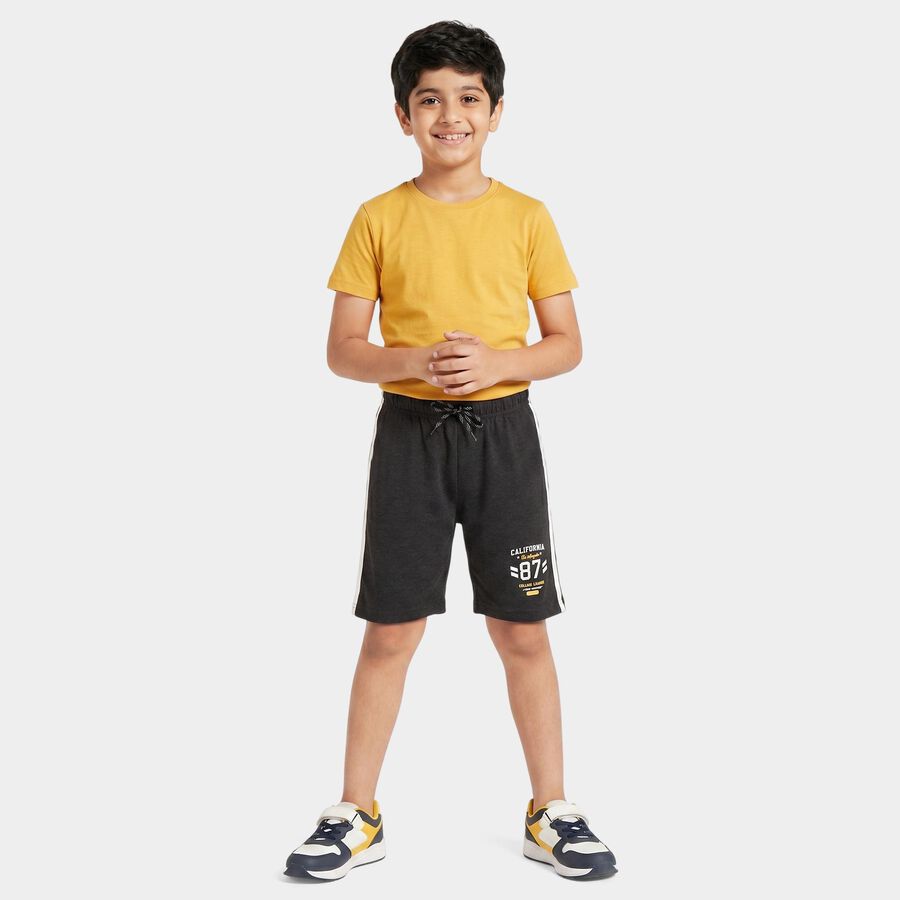 Boys' Black Regular Fit Printed Athletic Bermuda Shorts, चारकोल, large