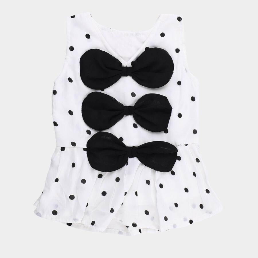 Girls' White V-Neck Romantic Polka Dot T-Shirt, White, large