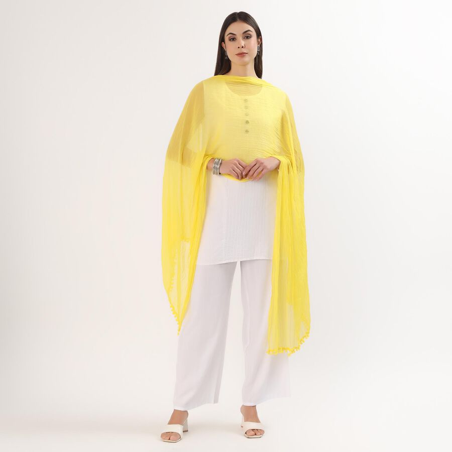 Women's Bright Yellow Crinkled Dupatta, पीला, large
