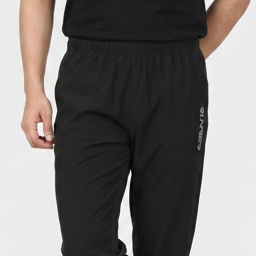 Men's Black Regular Fit Side-Striped Track Pants, Black, large