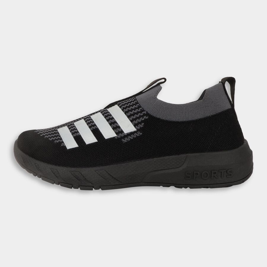 Men's Jet Black Slip-On Casual Sneakers, काला, large