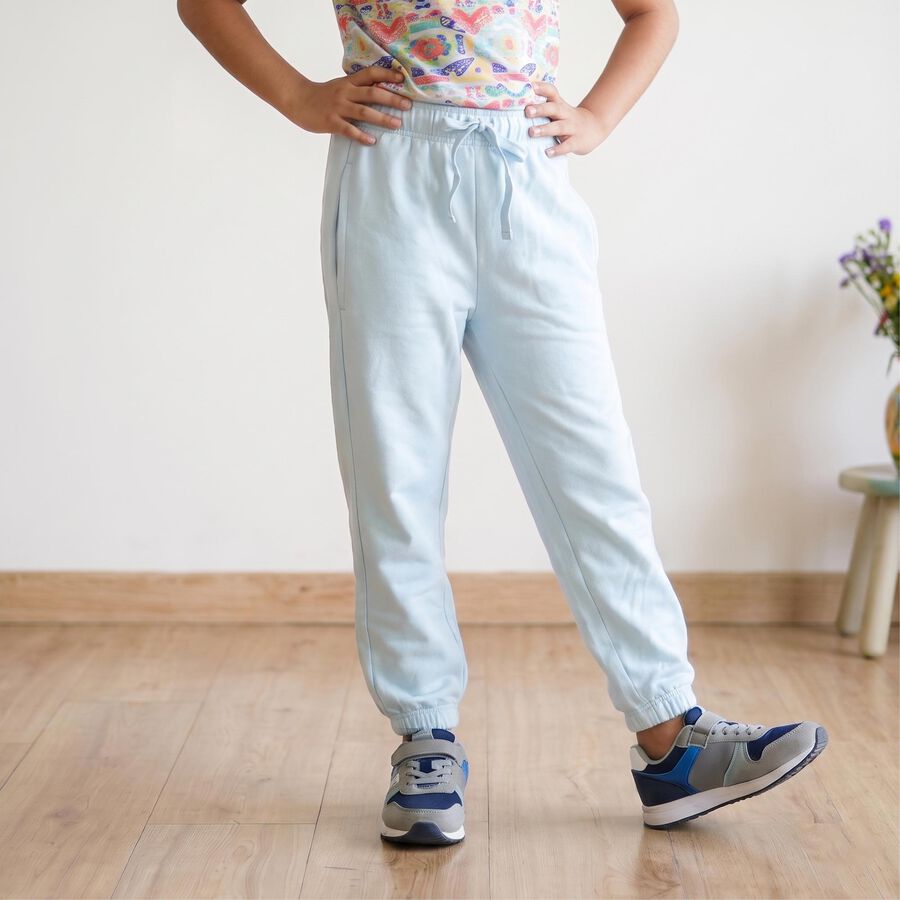 Girls' Light Blue Relaxed Fit Drawstring Jogger Pyjama, Light Blue, large