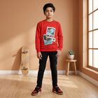 Boys' Red Crew Neck Graphic Print Sweatshirt, Red, small