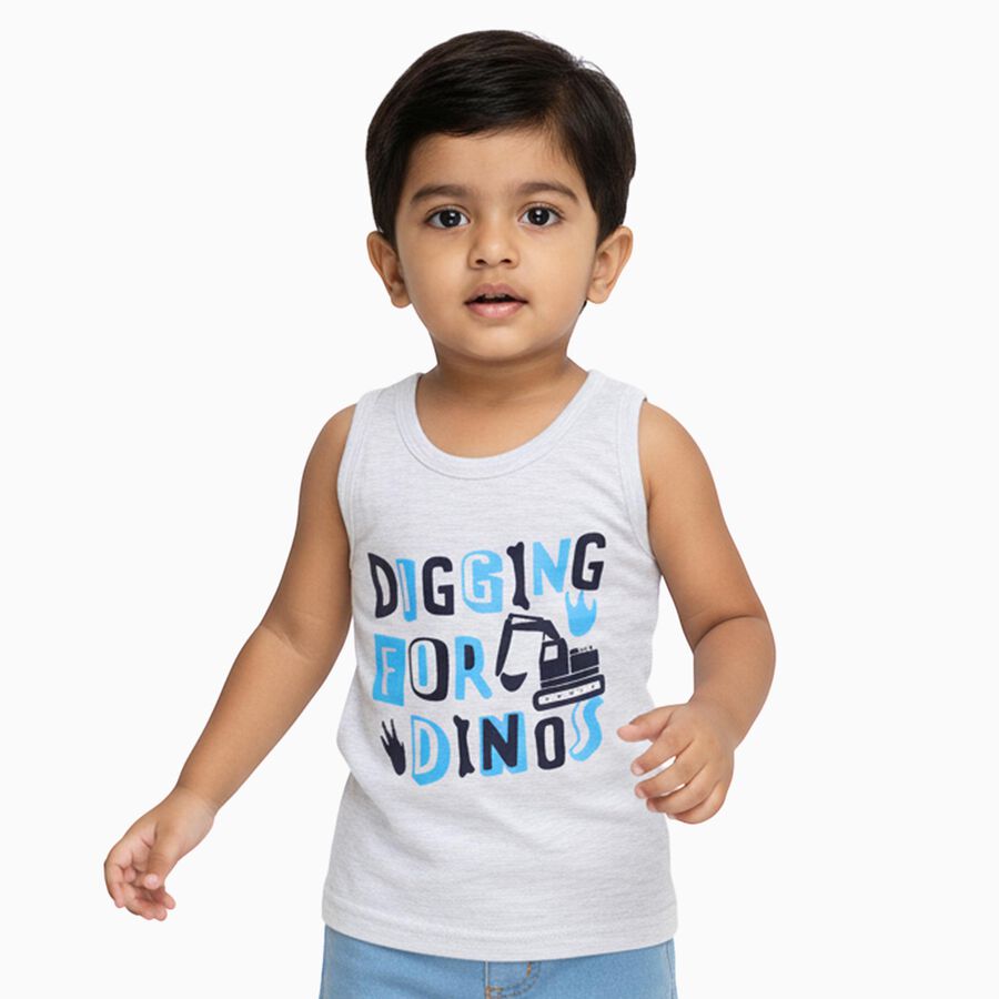 Infants Light Heather Grey Cotton Round Neck Casual Vest, Melange Light Grey, large image number null