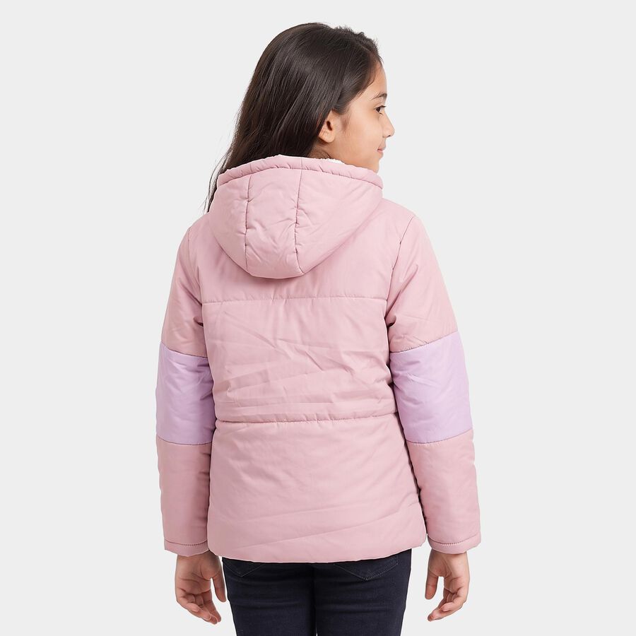 Girls' Pink Hooded Puffer Jacket, Light Pink, large