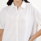 Women's Bright White Half Sleeve Classic Collar Casual Shirt, White, small