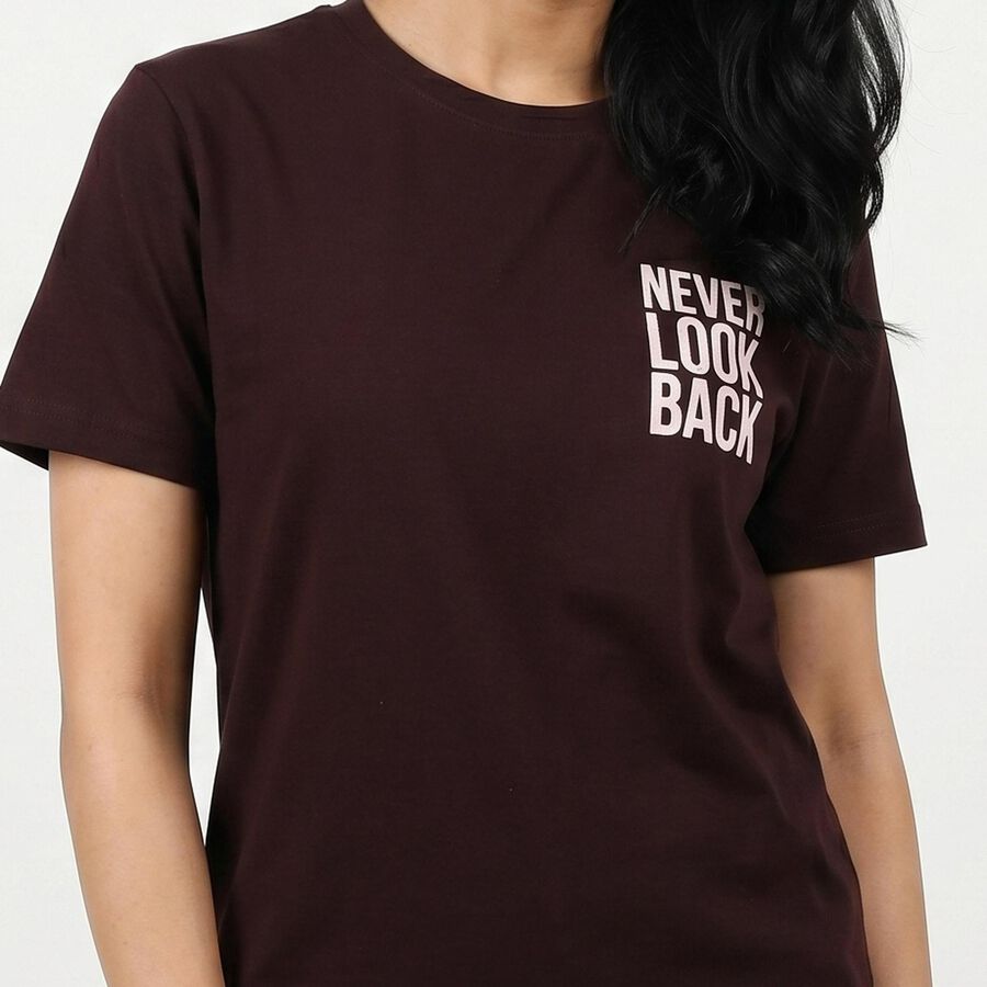 Women's Wine Round Neck Regular T-Shirt, Wine, large