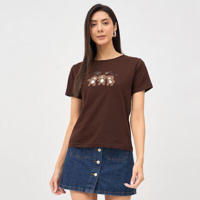 Women's Rich Chocolate Brown Cotton Round Neck T-Shirt