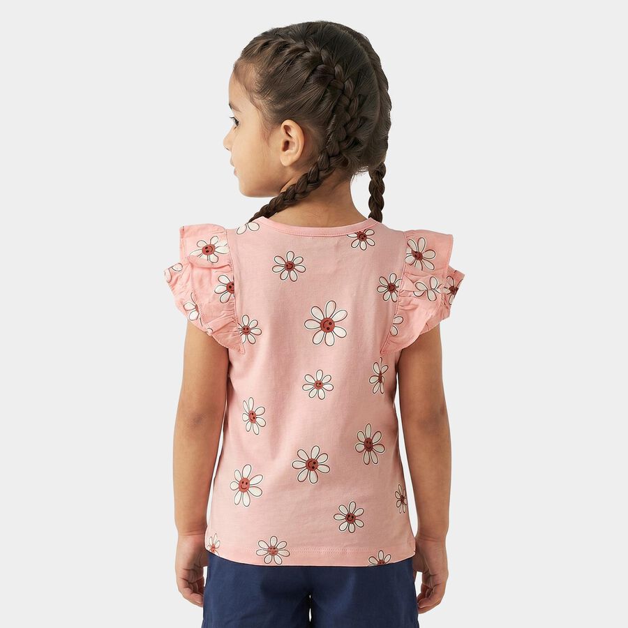 Girls Pink Cotton Round Neck Regular T-Shirt, Pink, large