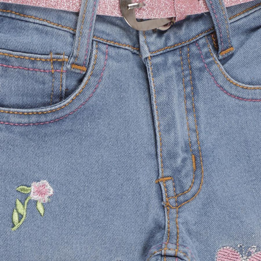Girls' Light Blue Regular Fit Embroidered Jeans, Mid Blue, large image number null