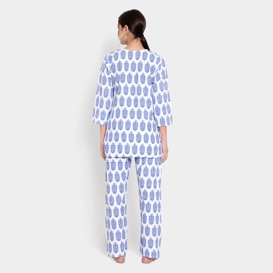 Printed Night Suit, White, large image number null