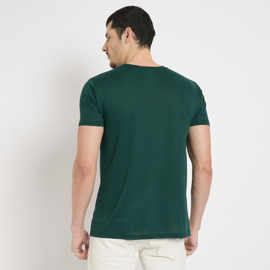 Men's Round Neck Half Sleeves T-Shirt , Dark Green, large