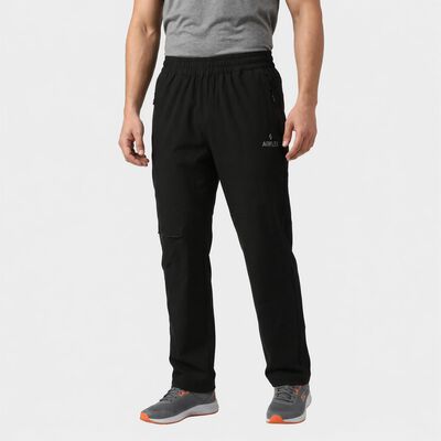 Men's Black Straight Fit Zip Pocket Track Pants