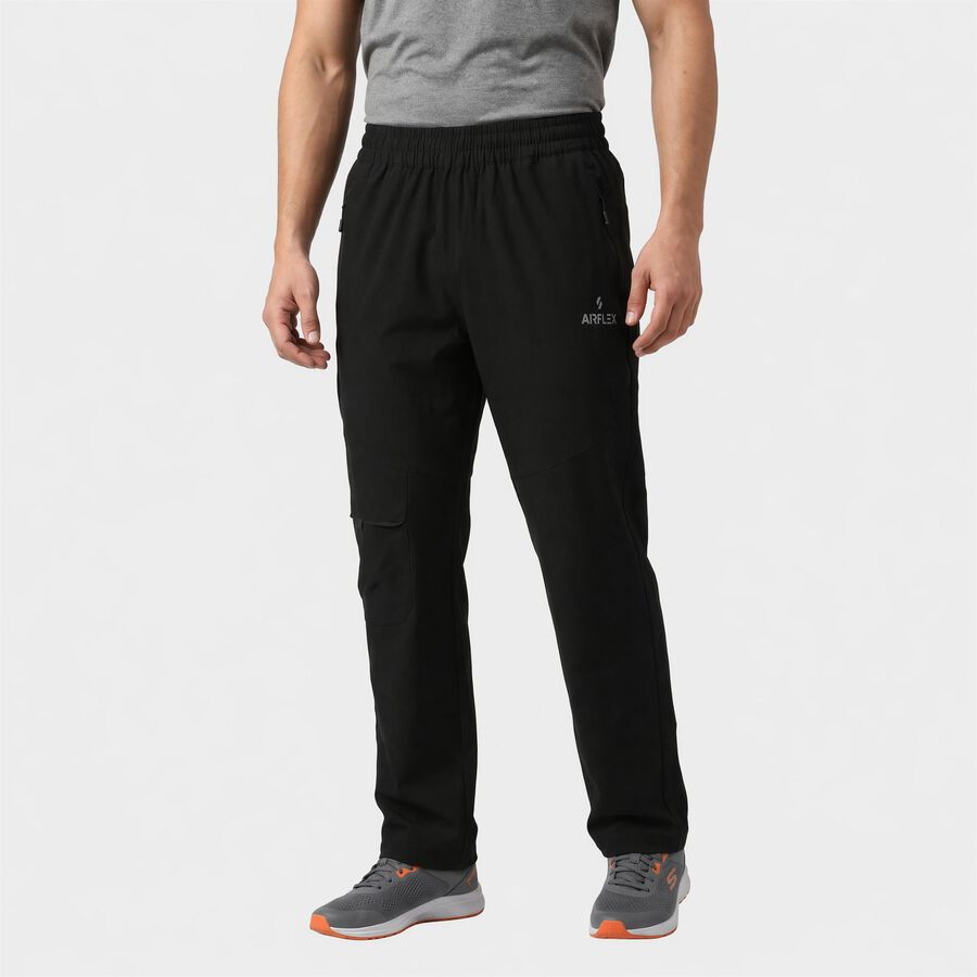 Men's Black Straight Fit Zip Pocket Track Pants, Black, large