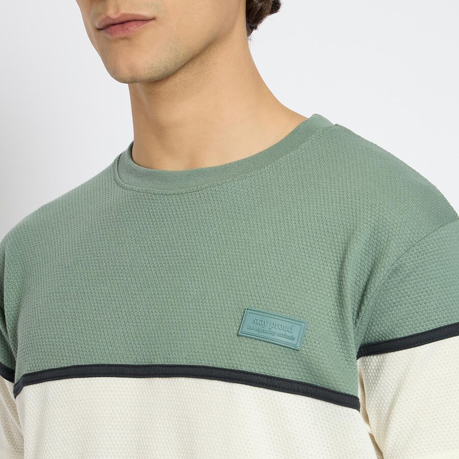 Men's Round Neck Half Sleeves T-Shirt , Light Green, large